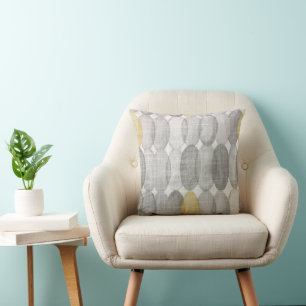 Yellow and Grey Geometric Oval Circle Modern Throw Pillow