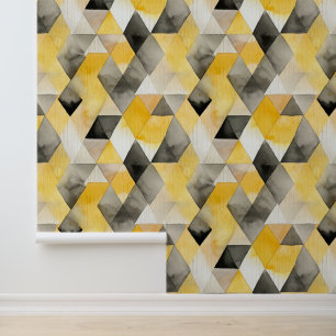Yellow and Grey Geometric Watercolor Wallpaper