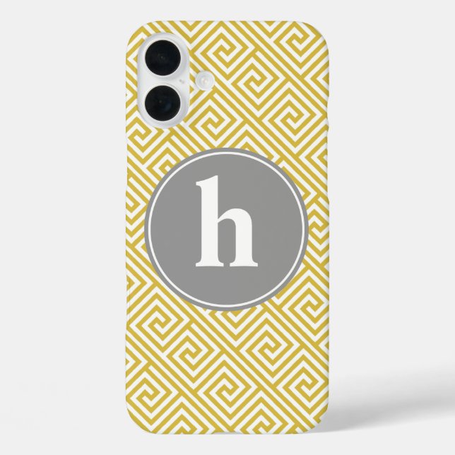 Yellow and Grey Greek Key Pattern Monogram Case-Mate iPhone Case (Back)