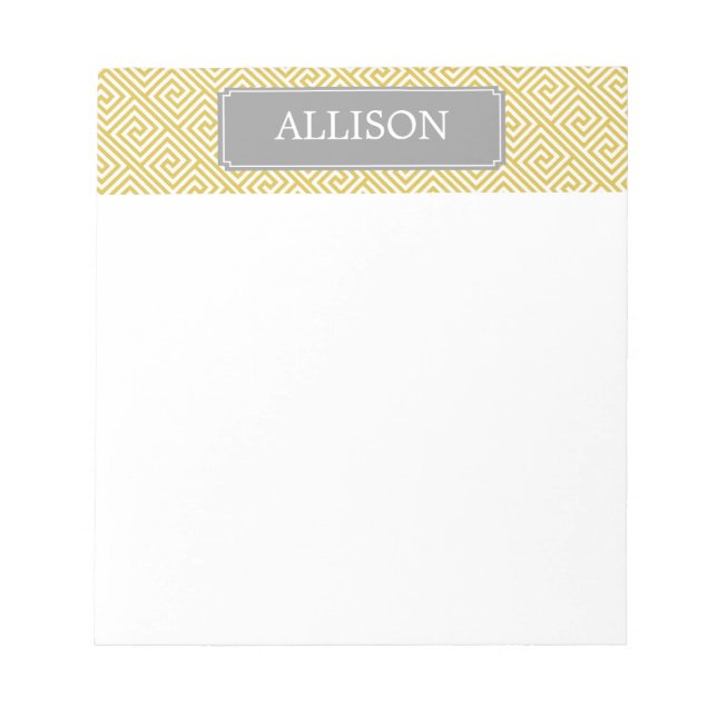 Yellow and Grey Greek Key Pattern Notepad (Front)