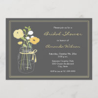 Yellow and Grey Mason Jar Bridal Shower Invitation