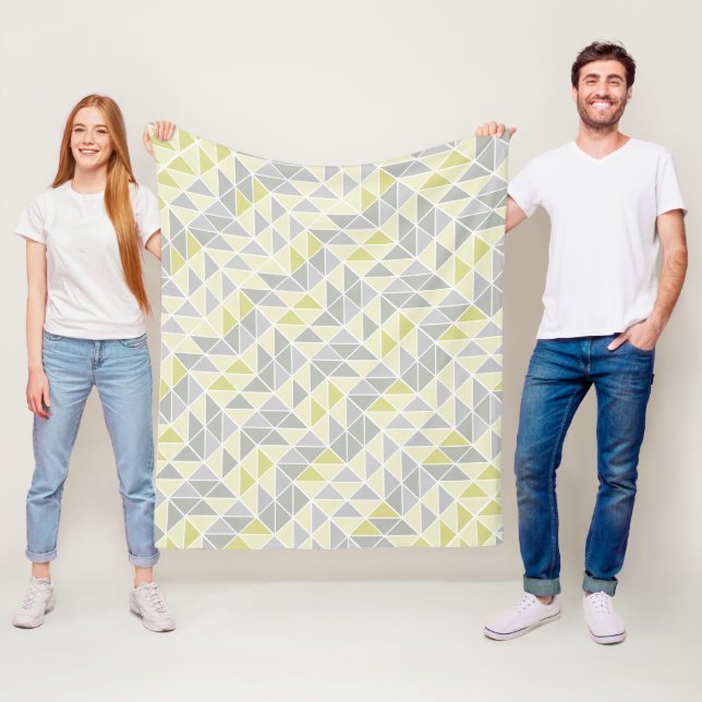 Yellow and Grey Modern Abstract Triangle Pattern Fleece Blanket (In Situ)