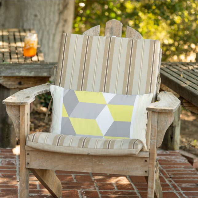 Yellow and Grey Modern Geometric Pattern Lumbar Pillow (Chair)