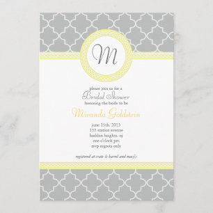 Yellow and Grey Monogram Shower Invitation
