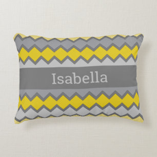 Yellow and Grey Pattern Personalized Accent Pillow
