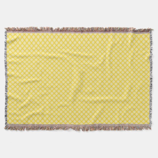 Yellow and grey patterned blanket with fringed (Front)