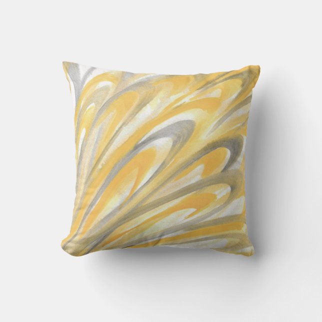 'Yellow and Grey Petals' Throw Pillow (Front)