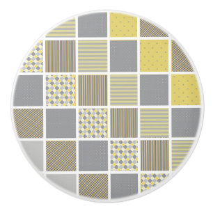 Yellow and Grey Quilt Look Ceramic Knob
