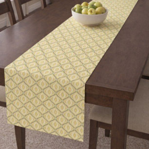 Yellow And Grey Retro Abstract Ovals Short Table Runner