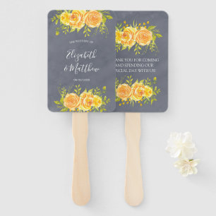 Yellow and Grey Rose Peony Wedding Hand Fan