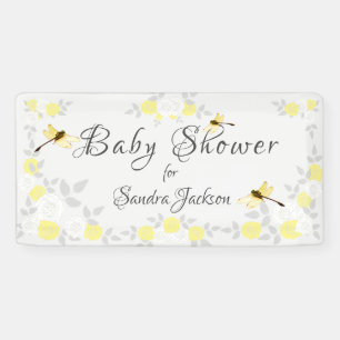 Yellow and Grey Roses Dragonfly Baby Shower Bann Banner