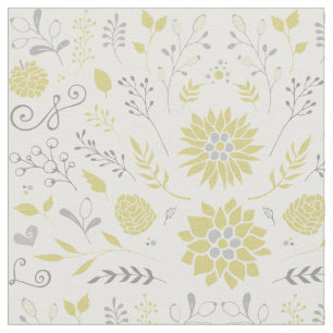 Yellow and Grey Rustic Floral Pattern Fabric
