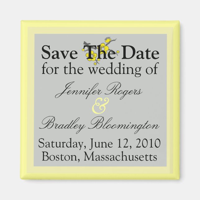 Yellow And Grey Save The Date Magnets (Front)