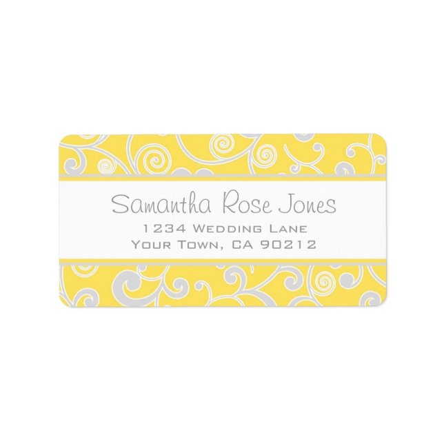 Yellow and Grey Scroll Custom Address Label (Front)