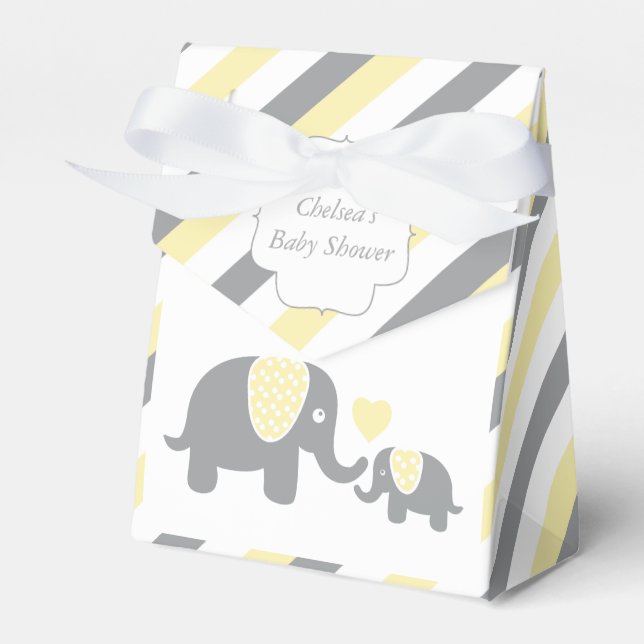 Yellow and Grey Stripe Elephant Favor Box (Front Side)