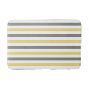 Yellow And Grey Stripes Pattern White Bath Mat