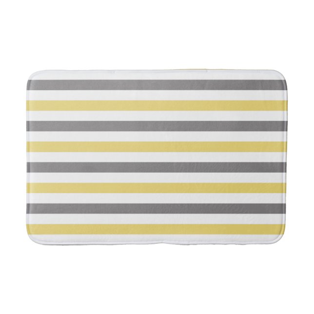 Yellow And Grey Stripes Pattern White Bath Mat (Front)