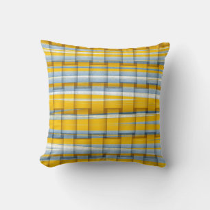 Yellow and grey stripes retro graphic design throw pillow