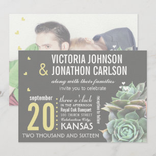 Yellow and Grey Succulent Modern Wedding Invitation