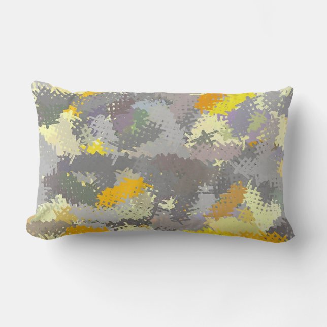 Yellow and Grey Tapestry Lumbar Pillow (Front)