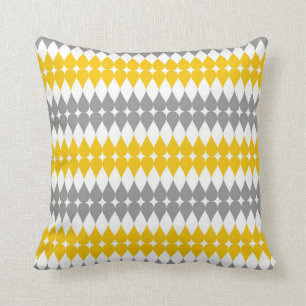 Yellow And Grey Tear Drop Pattern Throw Pillow