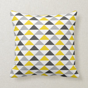 Yellow and Grey Triangle Pattern Throw Pillow