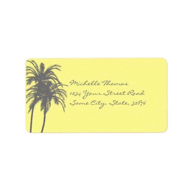 Yellow and Grey Tropical Palms Return Address Label (Front)