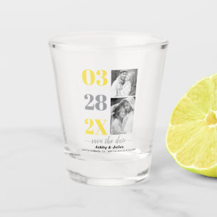 Yellow and grey two photo Save the Date Shot Glass