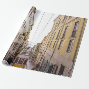 YELLOW AND GREY VEHICLE PASSING ON ROAD WRAPPING PAPER
