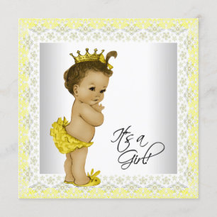 Yellow and Grey Vintage Baby Girl Shower Invitation