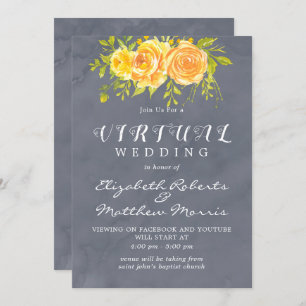 Yellow and Grey Watercolor Peony Virtual Wedding   Invitation