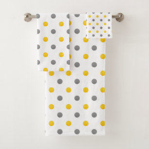 Yellow and Grey Watercolor Polka Dots Bath Towel Set