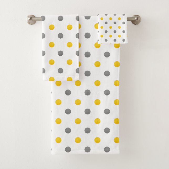 Yellow and Grey Watercolor Polka Dots Bath Towel Set (Insitu)