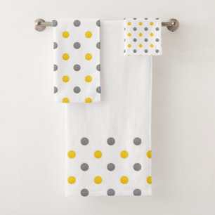 Yellow and Grey Watercolor Polka Dots Bath Towel Set
