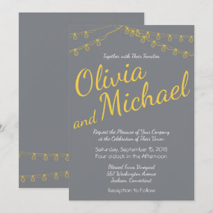 Yellow and Grey Wedding Invitation with Lights