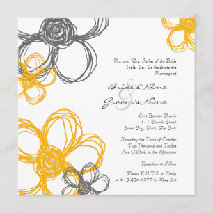 Yellow and Grey Wild Flowers Wedding Invitation