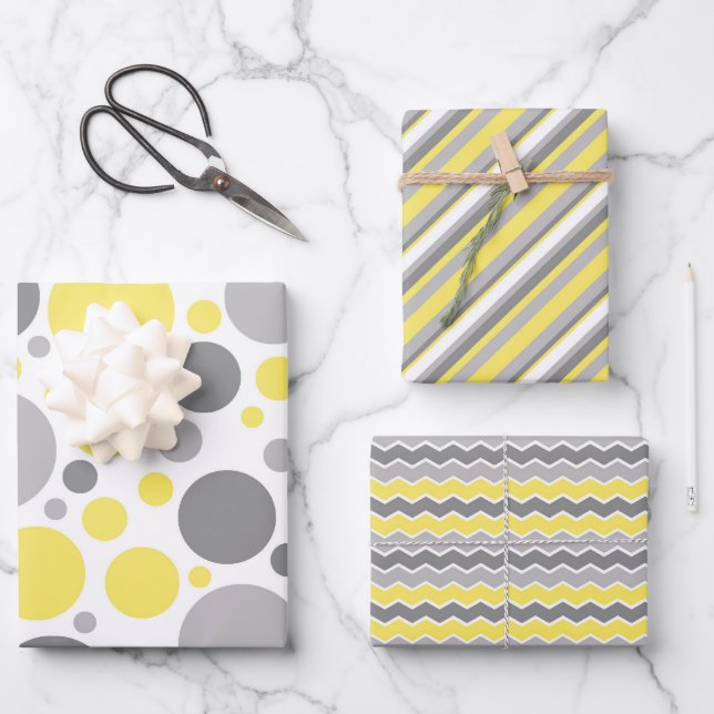 Yellow and Grey Wrapping Paper Sheet (Front)