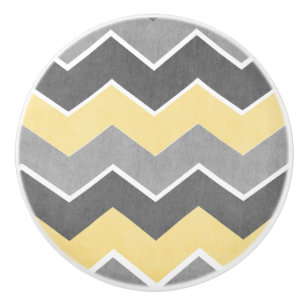 Yellow and Grey Zig Zag Pattern Ceramic Knob