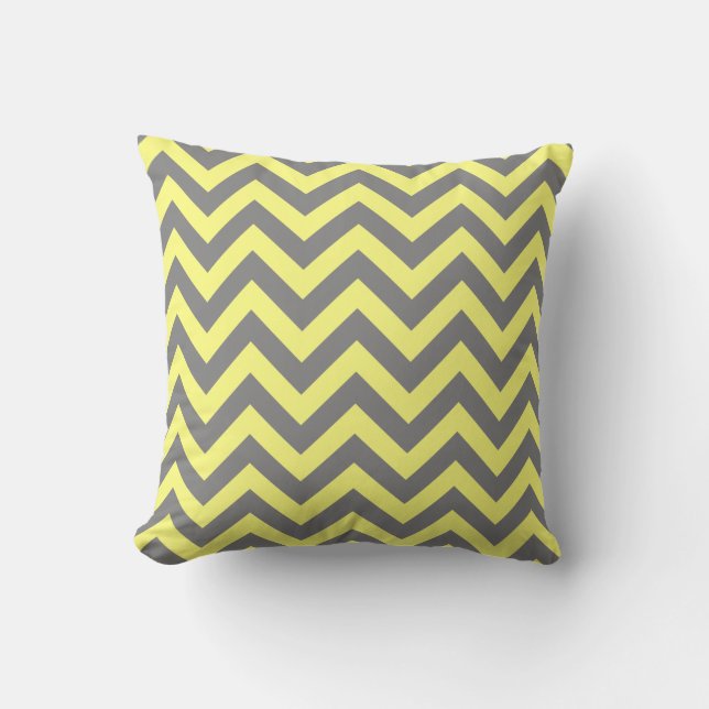 Yellow and Grey Zigzag Throw Pillow (Front)