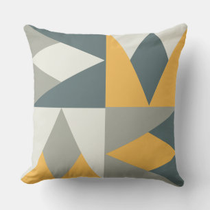 Yellow and Greys Mid-Century Modern Throw Pillow