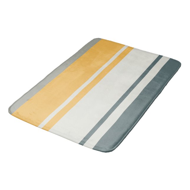 Yellow and Greys Stripes Mid-Century Modern Bath Mat (Angled)