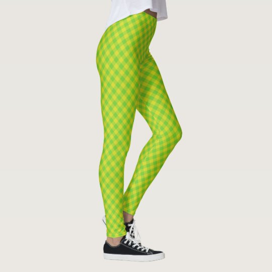 Yellow and Leaf Green Check Gingham to Customize Leggings