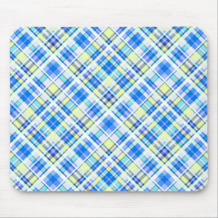 Yellow and light blue chequered print pattern mouse pad