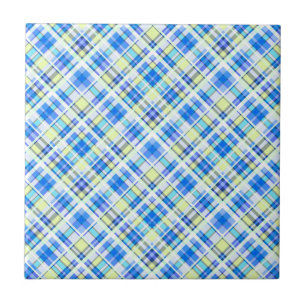 Yellow and light blue chequered print pattern tile