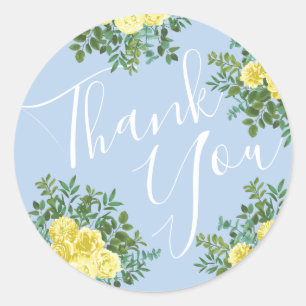 Yellow and Light Blue Rose Vintage Spring Wedding Classic Round Sticker