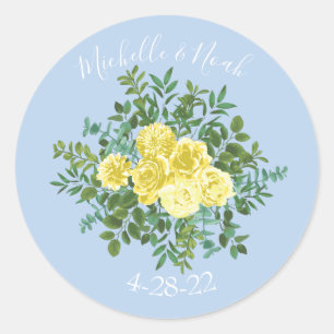 Yellow and Light Blue Rose Vintage Spring Wedding Classic Round Sticker