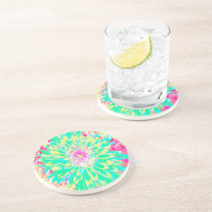 Yellow and Magenta Decorative Dahlia Flower Coaster