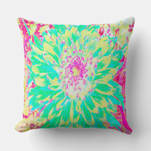 Yellow and Magenta Decorative Dahlia Flower Throw Pillow