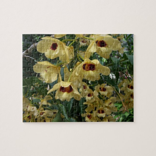Yellow and Maroon Orchids Elegant Floral Jigsaw Puzzle (Horizontal)