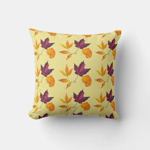 Yellow and Mauve Fall Leaves Autumn Throw Pillow